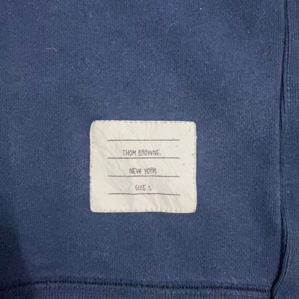 THOM BROWNE Loopback Cotton Crewneck Sweatshirt’ Navy size 3 - Picture 4 of 8